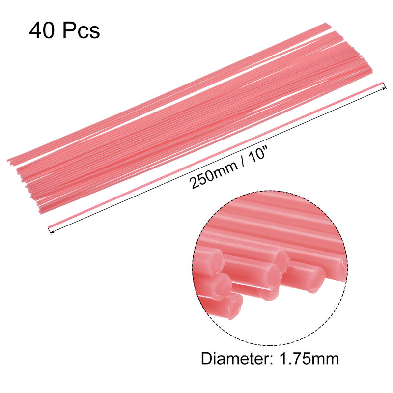 عبوات فتيل Uxcell خيوط PLA وردي 1.75 مللي متر ، 250 مللي متر/10 بوصة طول للقلم طباعة ثلاثية الأبعاد ، حزمة من 40