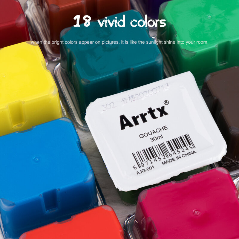 Arrtx-مجموعة ألوان الغواش ، تصميم كوب جيلي لطيف ، مع صندوق محمول ولوحة مناسبة للفنانين في Hobbyist ، 30 مللي ، 18 لونًا