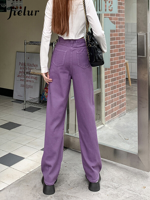 Jielur عالية الخصر Y2K فضفاض الجينز امرأة الخريف فضفاض مستقيم واسعة الساق السراويل الأرجواني الكورية موضة طويلة الدنيم السراويل النساء S-XL