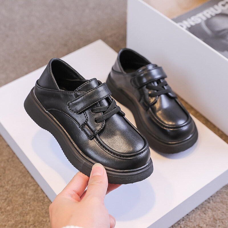 أطفال أطفال بنات أحذية جلدية موضة بلون مدرسة طالب الأحذية حذاء مسطح الصغار الأولاد النمط البريطاني الأحذية السوداء