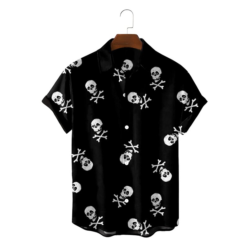 2022 قميص هاواي صيفي الرجال الصيف الهيكل العظمي الجمجمة طباعة قمصان للرجال ثلاثية الأبعاد الرجال قمصان الموضة صف واحد عودة الكوبي طوق #6