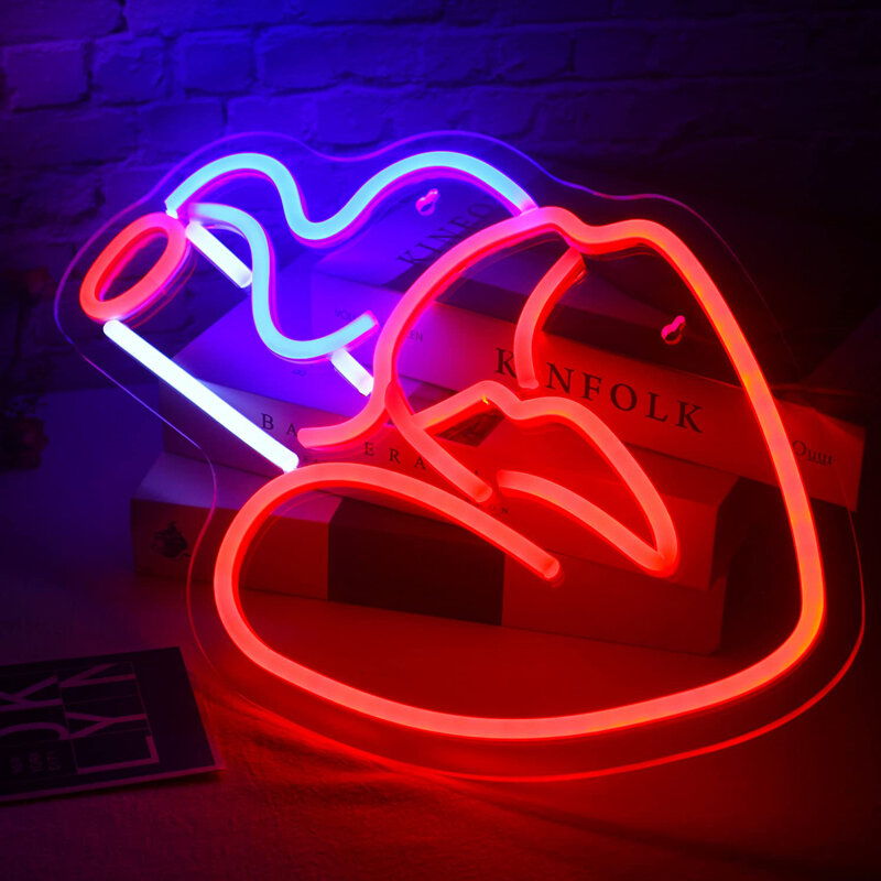 التدخين الشفاه النيون تسجيل الأحمر الأزرق الأبيض Led ضوء النيون USB بالطاقة مثير الشفاه لشريط حانة حفلة جدار غرفة ديكور غرفة نوم ليلة ضوء