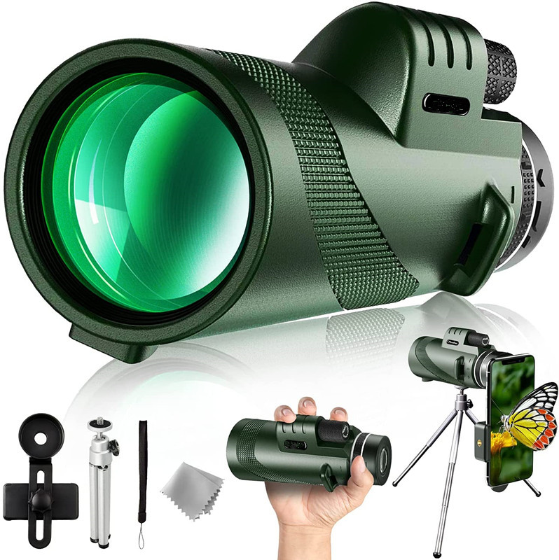 مجهر أحادي 80X100 مجهر أحادي العينين احترافي طويل المدى عالي الدقة مناظير عالية القوة منظار ضوء منخفض للصيد أثناء السفر