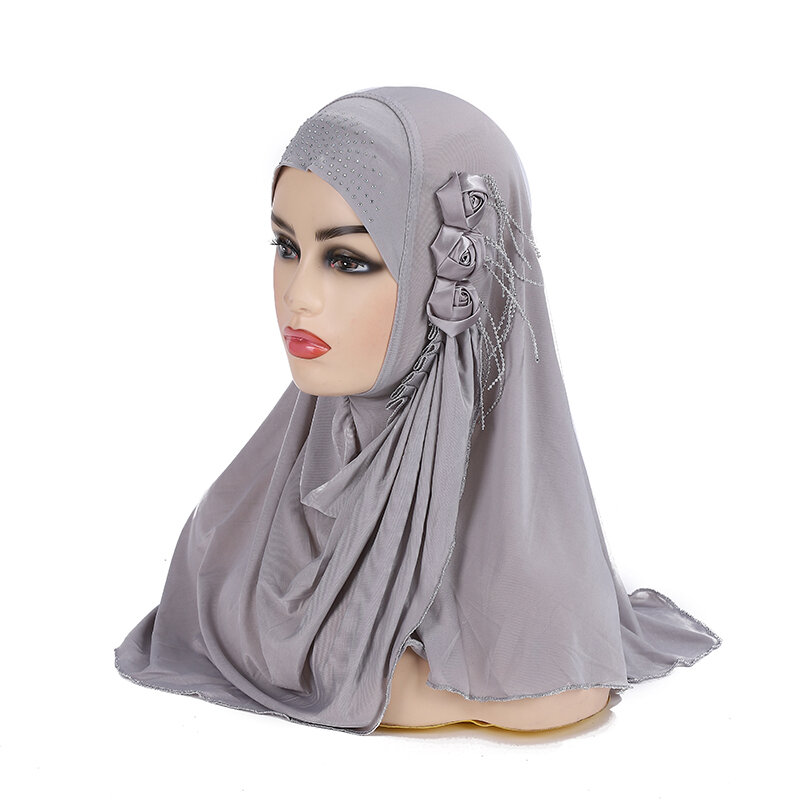 حجاب جميل للبنات المسلمات H357a مع سلاسل زهور إسلامي بسحب على أميرة وشاح عمامة لف الرأس قبعات شال