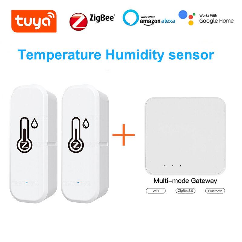 Tuya الذكية زيجبي استشعار درجة الحرارة والرطوبة الرطوبة ميزان الحرارة بطارية تعمل بالطاقة التحكم الصوتي دعم اليكسا جوجل الرئيسية