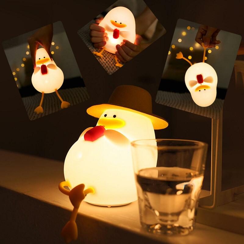 LED Lying Flat Duck Silicone Night Light USB Charging Bedside with Sleep Night Light Pat Dimming Atmosphere Table Lamp Gift