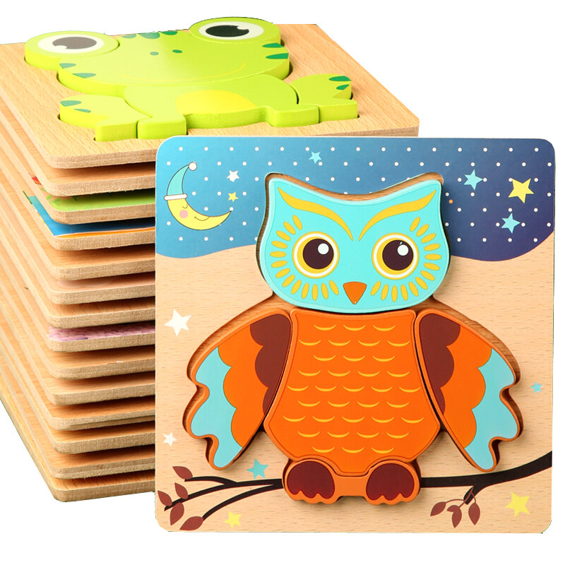 2022 New 3D Wooden Puzzles Puzzle Cartoon Animal Toys Early Education Puzzle Games Children Toys Puzzle Gifts