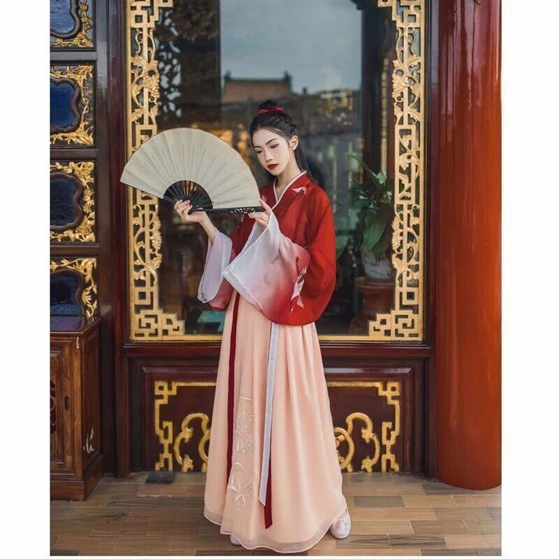 Hanfu هان عنصر النمط الصيني القديم مينغ سلالة تحسين الملابس التقليدية امرأة الآسيوية فستان فتاة نورس معطف تنورة