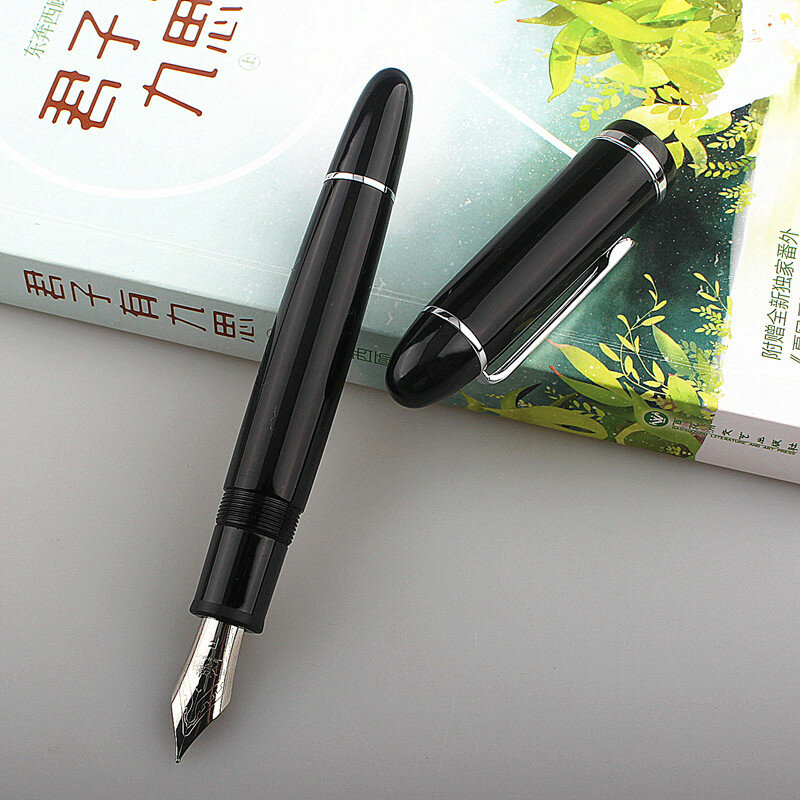 JinHao X159 Acrylic Black Fountain Pen Metal Clip Extended Fine Nib F 0.5mm #3