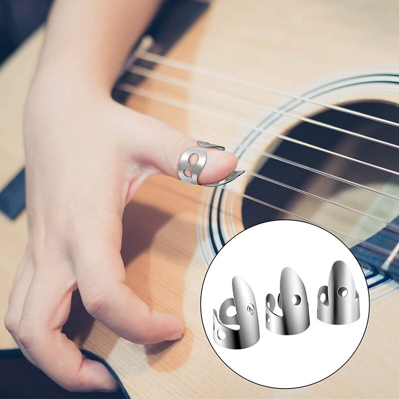 جودة 1 الإبهام مع 3 إصبع الغيتار يختار المعادن مسمار يختار تصميم مفتوح ل بانجو القيثارة الغيتار اللعب ملحق