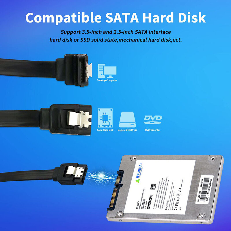 12-حزمة كابل بيانات SATA 90 درجة الزاوية اليمنى SATA III 6.0 Gbps كابل أسود مع قفل كابل SATA لمحركات الأقراص الصلبة SSD CD DVD