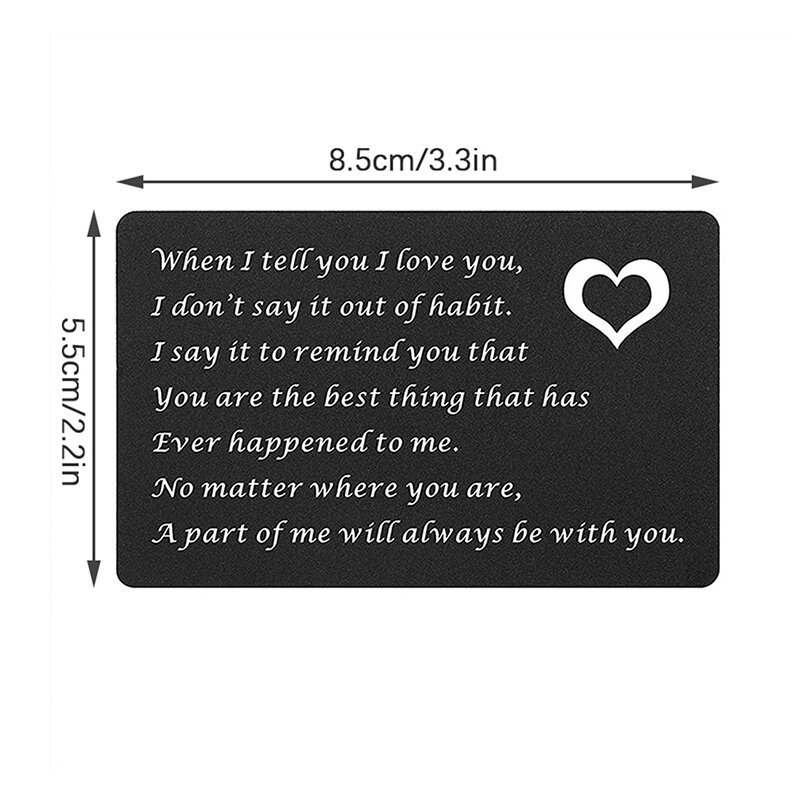 High Quality Engraved Metal Wallet Insert Card Anniversary Gifts, Love Note, Deployment Gift Free Shipping