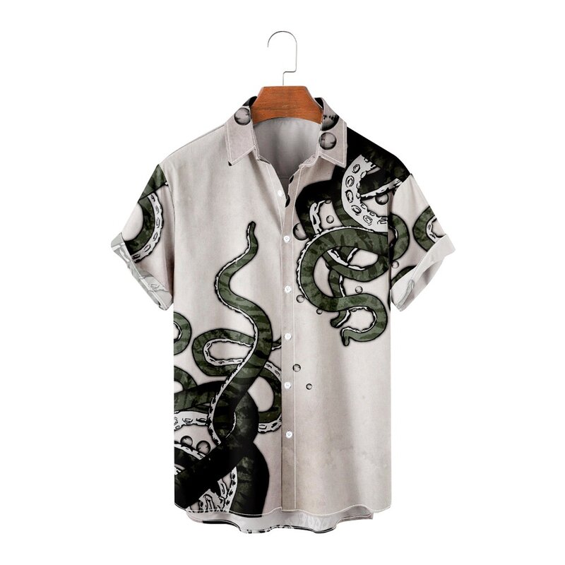 اليابانية الرجال المطبوعة قصيرة الأكمام قميص الصيف هاواي شاطئ فضفاض واحدة الصدر بلايز قمصان للرجال #2