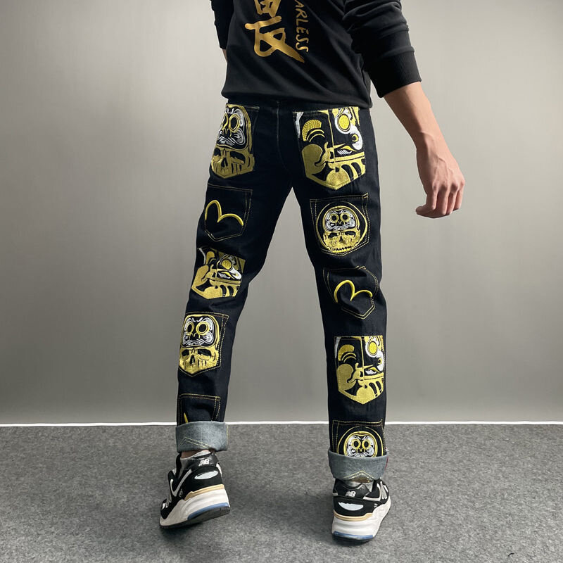 سراويل جينز فضفاضة مطبوعة كبيرة من إفيسوس جينز هاراجوكو Y2k سراويل تقليدية للرجال 2022 ملابس عتيقة غير رسمية