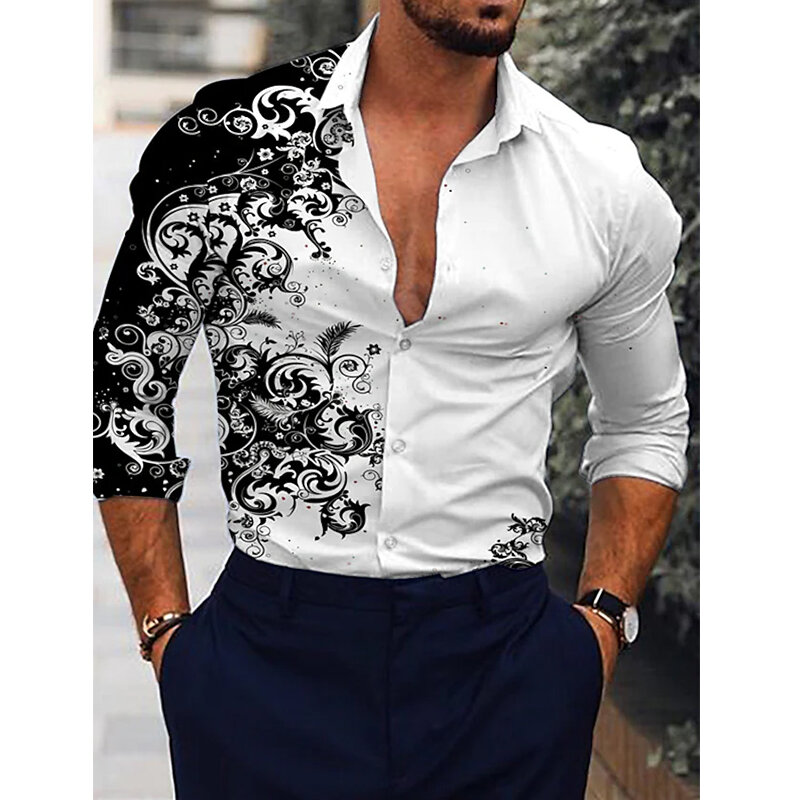 الخريف قمصان الرجال الموضة المتضخم قميص الطوطم عادية طباعة كم طويل بلايز ملابس للرجال نادي سترة البلوزات عالية الجودة