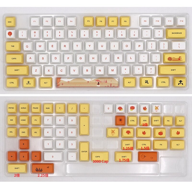 الأصفر الأبيض الحراري صبغ التسامي الخطوط PBT Keycap ل USB السلكية لوحة المفاتيح الميكانيكية 129 Keycap