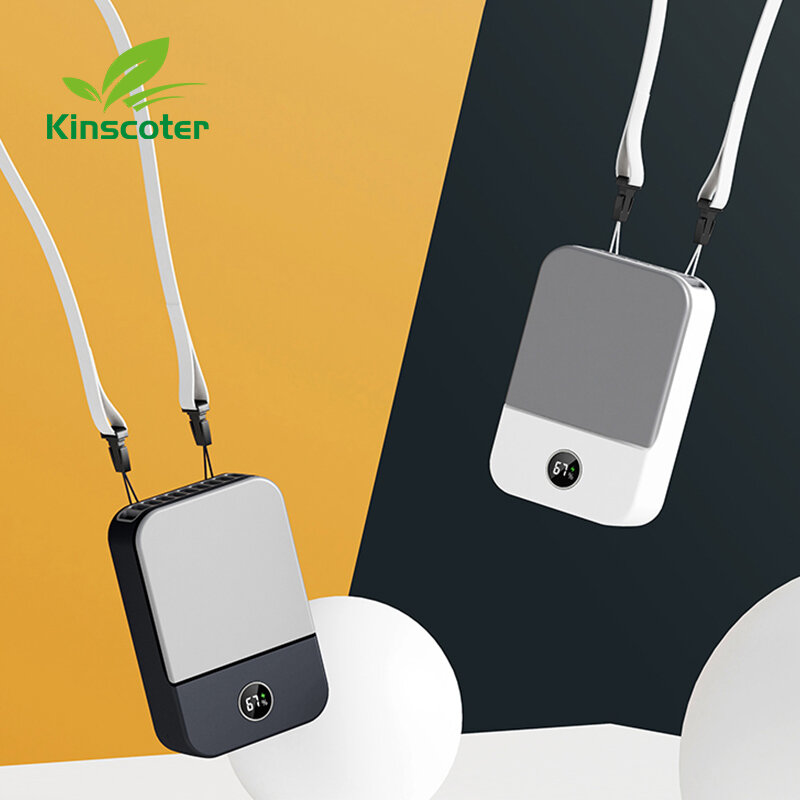 Kinscoter هادئة معلقة الرقبة مروحة USB قابلة للشحن في الهواء الطلق مروحة يدوية محمولة مع شاشة ديجيتال