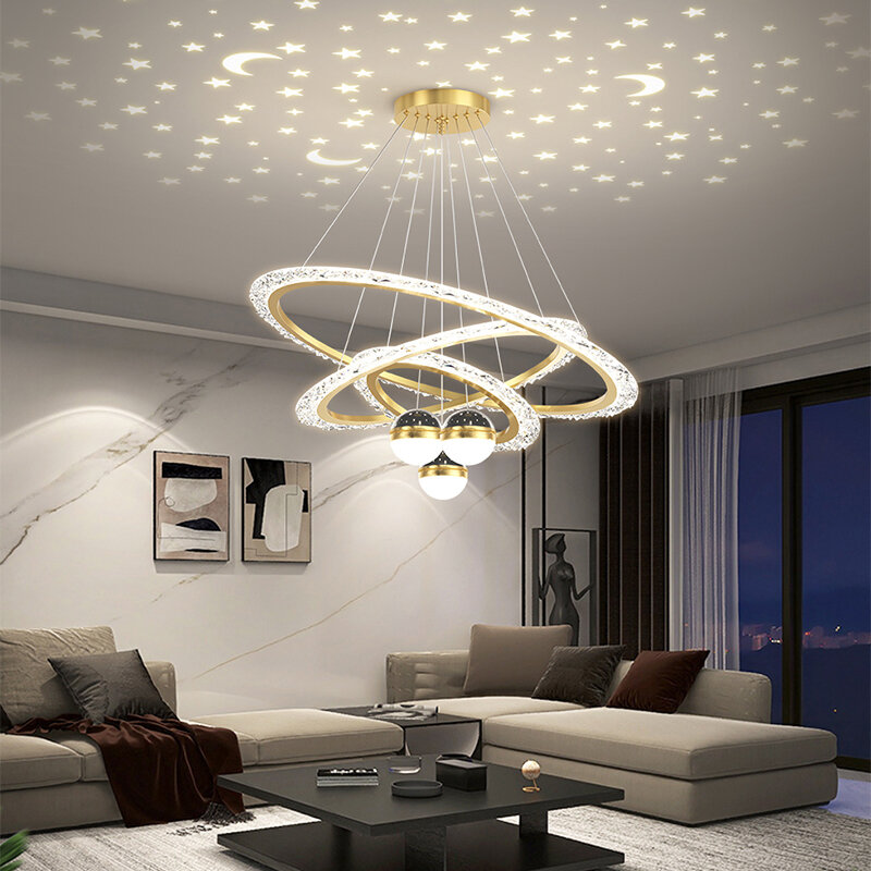 Simple Home Led Star Chandelier For Living Dining Room Kitchen Bedroom Modern Ring Chandelier Interior Lighting Decorative Lamps