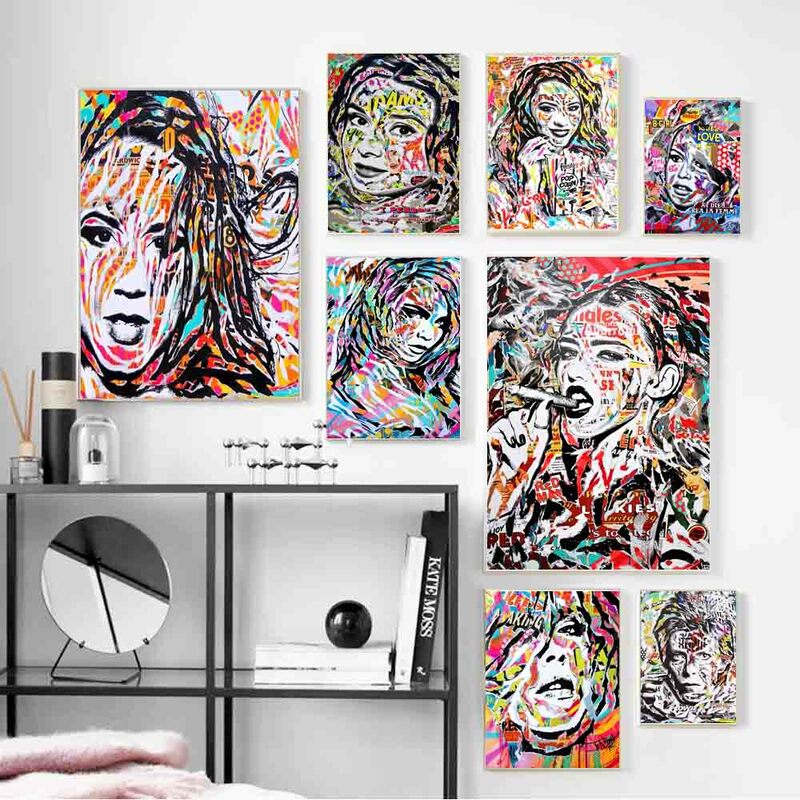 الكتابة على الجدران الفن مجردة الشكل قماش اللوحة ثقافة الشارع جدار الفن المرأة اللون المشارك مكتب غرفة المعيشة ديكور المنزل جدارية