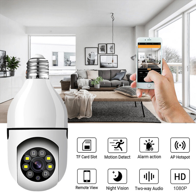 E27 Wireless Bulb Camera Surveillance Camera 360 Degree Mobile Phone Remote Night Vision Full Color Network HD Home Monitor