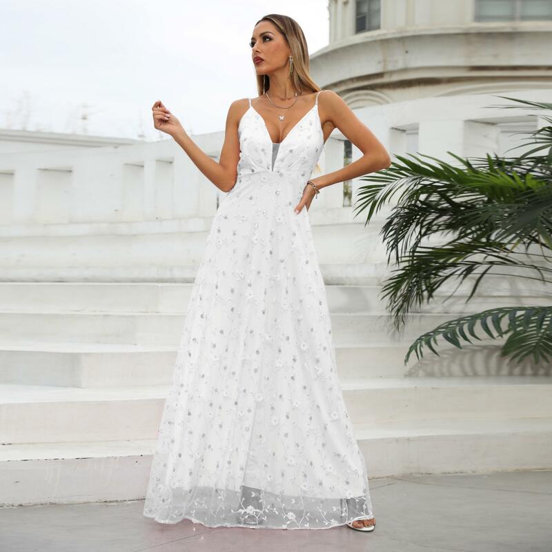 فستان حفلات زفاف رائع كامل الطول من رداء De Soiree فستان مثير بدون ظهر لامع من Vestidos De Noche 2022