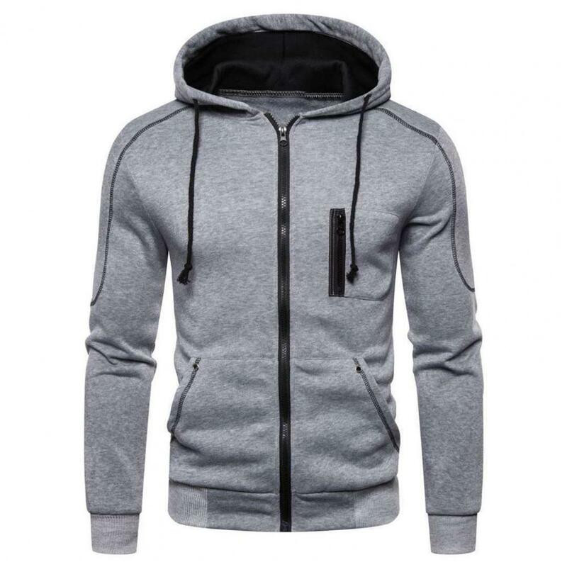 Chic Men Autumn Coat Solid Color Casual Soft Breathable Hoodie Coat  Cardigan Spring Coat for Daily Wear