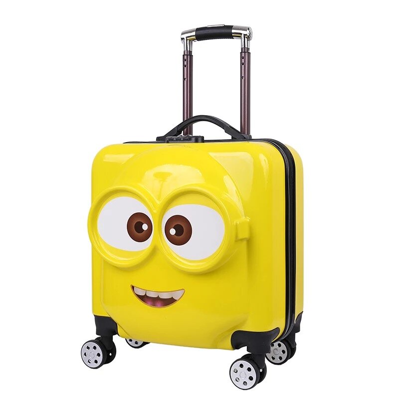 ليتل الأصفر رجل ثلاثية الأبعاد حقيبة لطيف أنيمي الأطفال حقيبة العربة الاطفال الكرتون المتداول الأمتعة تحمل ons صندوق الأمتعة السفر