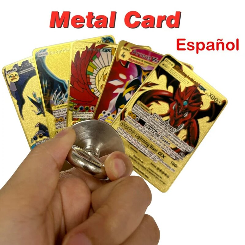 2022 بطاقة معدنية إسبانية بوكيمون ، bhiku النار التنفس التنين Vmax الذهب الخامس/GX/ox ، بطاقة جمع الألعاب ، هدية
