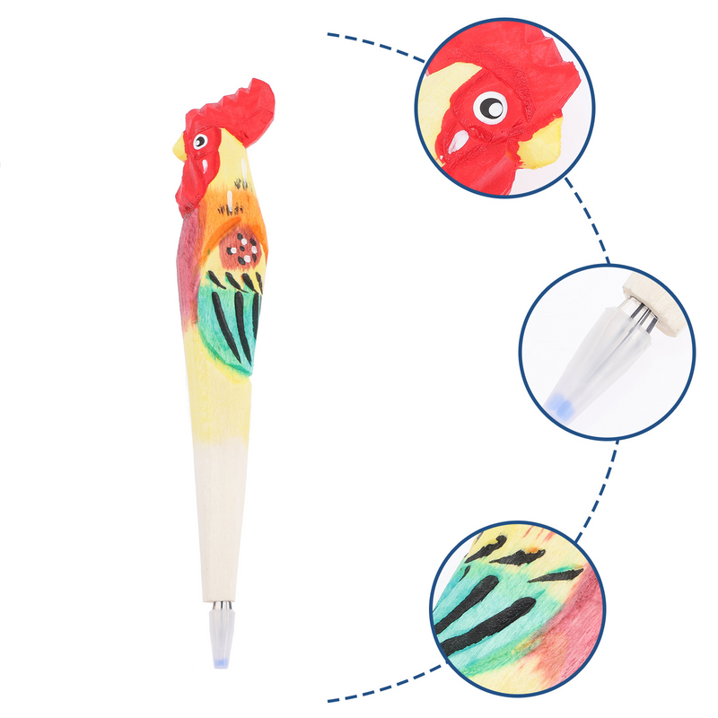 4Pcs Wood Ballpoint Pen Cartoon Wood Carving Ballpoint Pens for Home School and Office