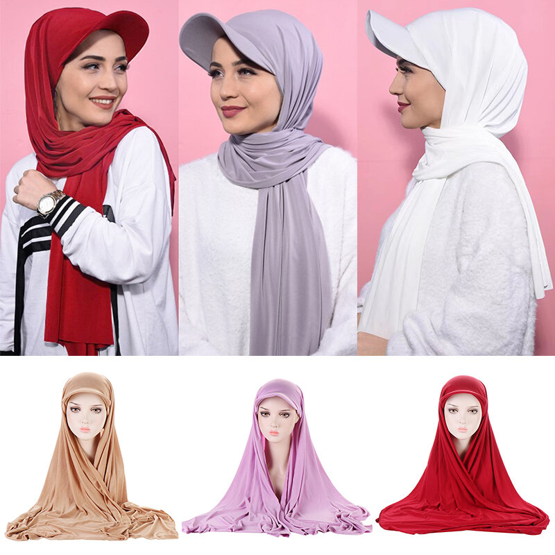 Sports Style Turban Hat Muslim Women Shawl Baseball Cap Hijab Comfortable Bandana 2-piece Set Sun Protection Hijab Scarf