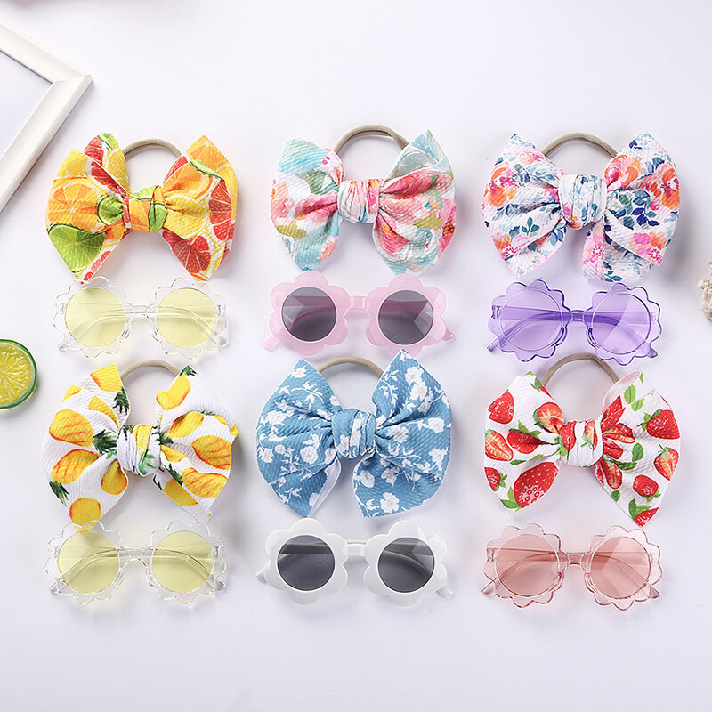 Children Hairband Sunglasses Set for Girls Boys Beach Sun Protection Accessories Baby Head Bands Headwear Photography Props 2PCS
