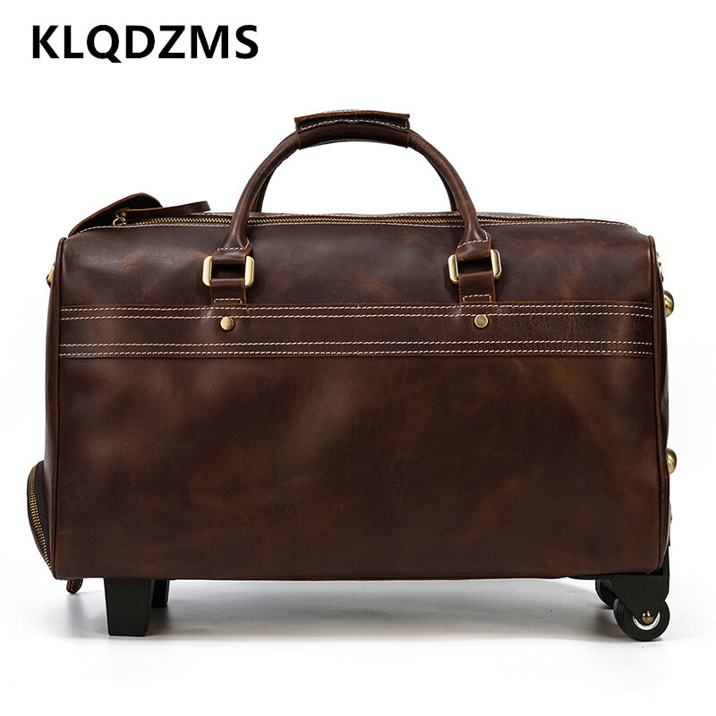 KLQDZMS  22" Inch Men's Leather High-quality Trolley Bags Retro Cowhide Suitcase Large Capacity Luggage Business Roller Handbag #3
