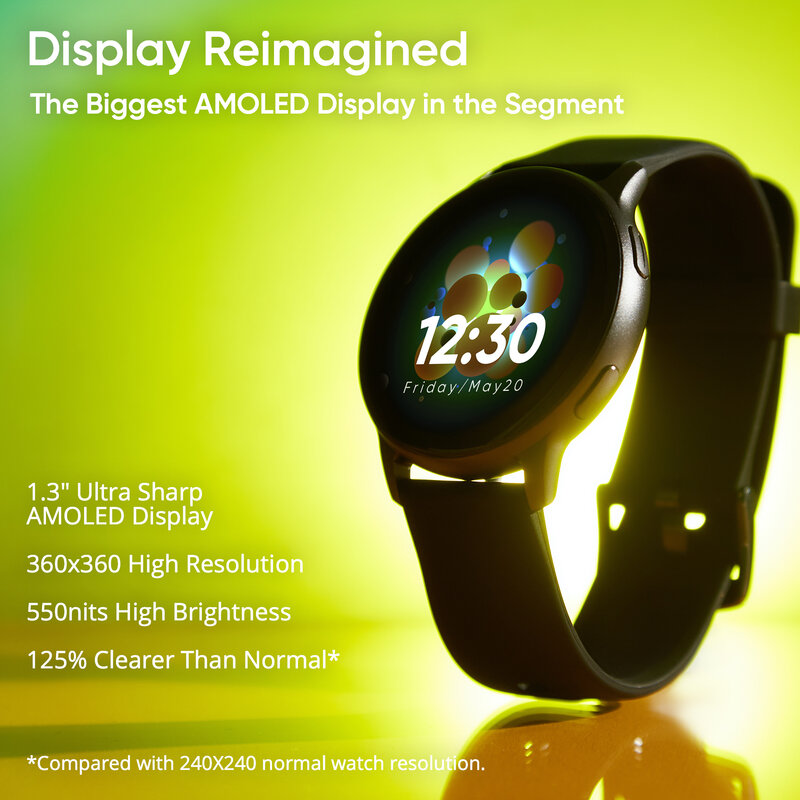 ديزو ساعة يد ذكية بمتعقب للياقة البدنيةريل مي تيك لايف، شاشة مقاومة للماء، للرجال و النساء، بدقة 360 في 360، AMOLED