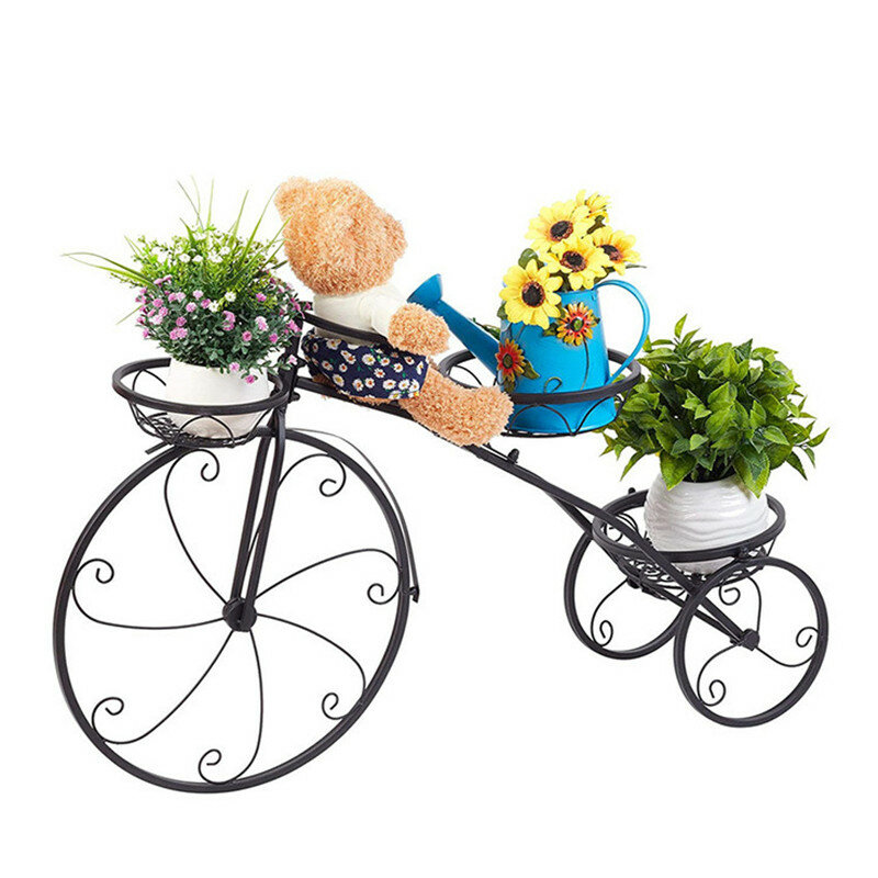 Metal Bicycle Style Plant Stand with 3 Tier Shelves Plant Pot Holder Patio Flower Basket Storage Rack Nordic Garden Decoration