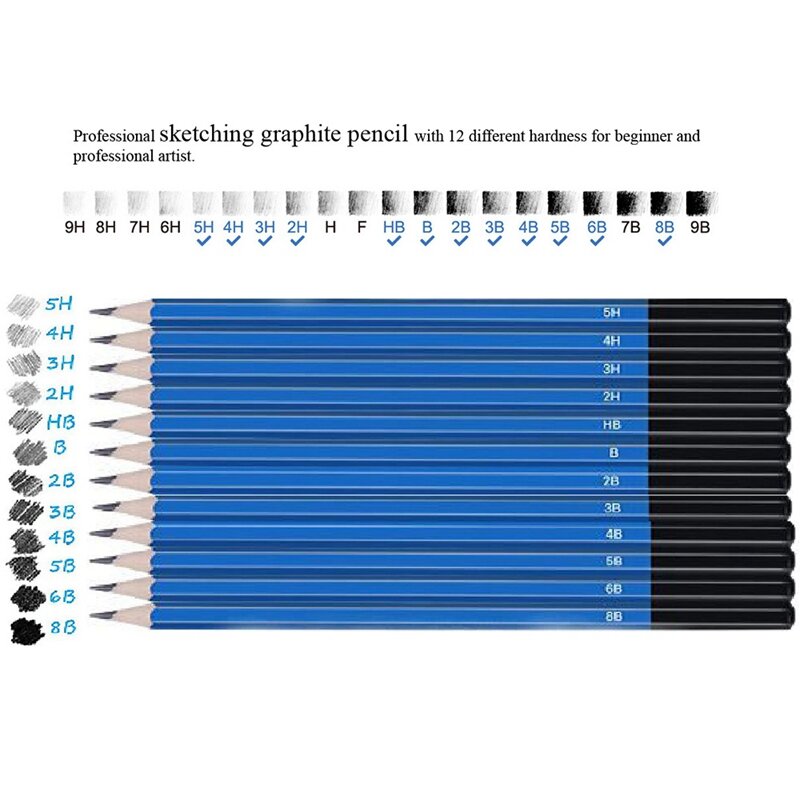50Pcs Sketching Pencils Set Professional Drawing Wood Pencil Kit For School Students Painting Tool Art Supplies