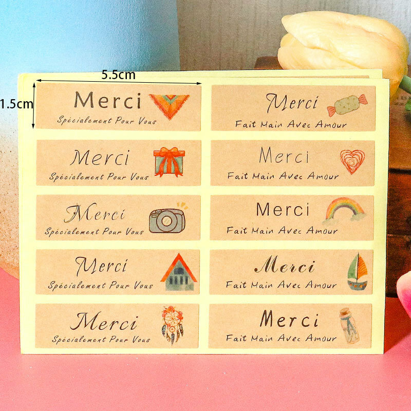 5 ورقة/مجموعة ملصقات الخبز الفرنسية "ميرسي" "handmard" "صنع مع الحب" شنطة هدايا التسمية لتقوم بها بنفسك كعكة دونات ديكور لوازم الحفلات