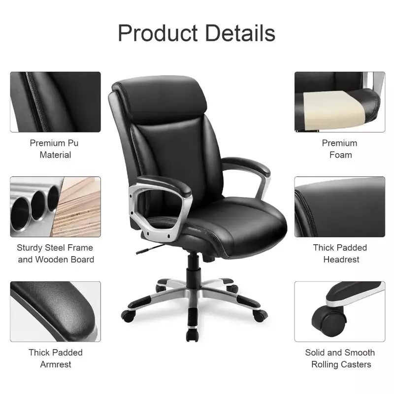 كومهوما-كرسي مكتب من الجلد الصناعي عالي الظهر ، كرسي تنفيذي مريح ، أسود #5