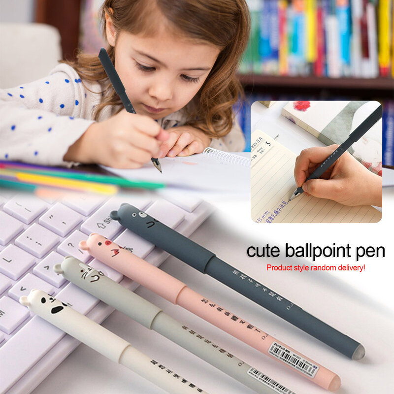 4 Pcs/lot Cartoon Animals Erasable Pen 0.35mm Cute Panda Pig Kawaii Gel Pens For School Writing Novelty Stationery Girls Gifts