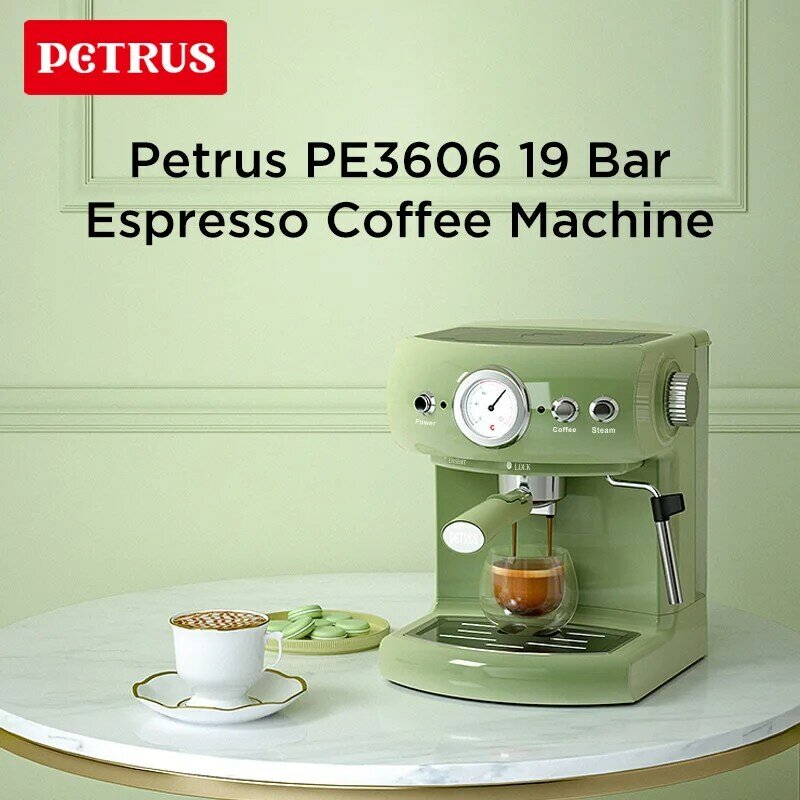 ماكينة صنع قهوة اسبريسو من بيتروس 19 بار ماكينة كابتشينو مع عصا بخار لخلط الحليب للمنزل والمكتب PE3606