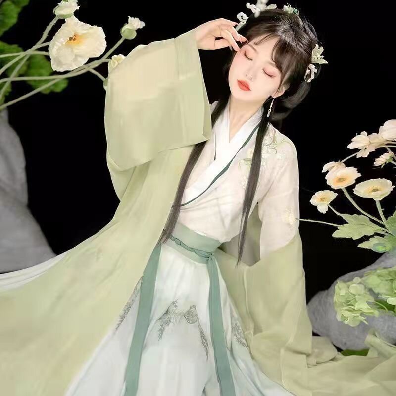 الصينية كيمونو الزي فستان المرأة [الأخضر الخيزران الملابس] أغنية نمط هان دعوى الإناث الكبار طالب الصينية Fengxian الصليب طوق ث