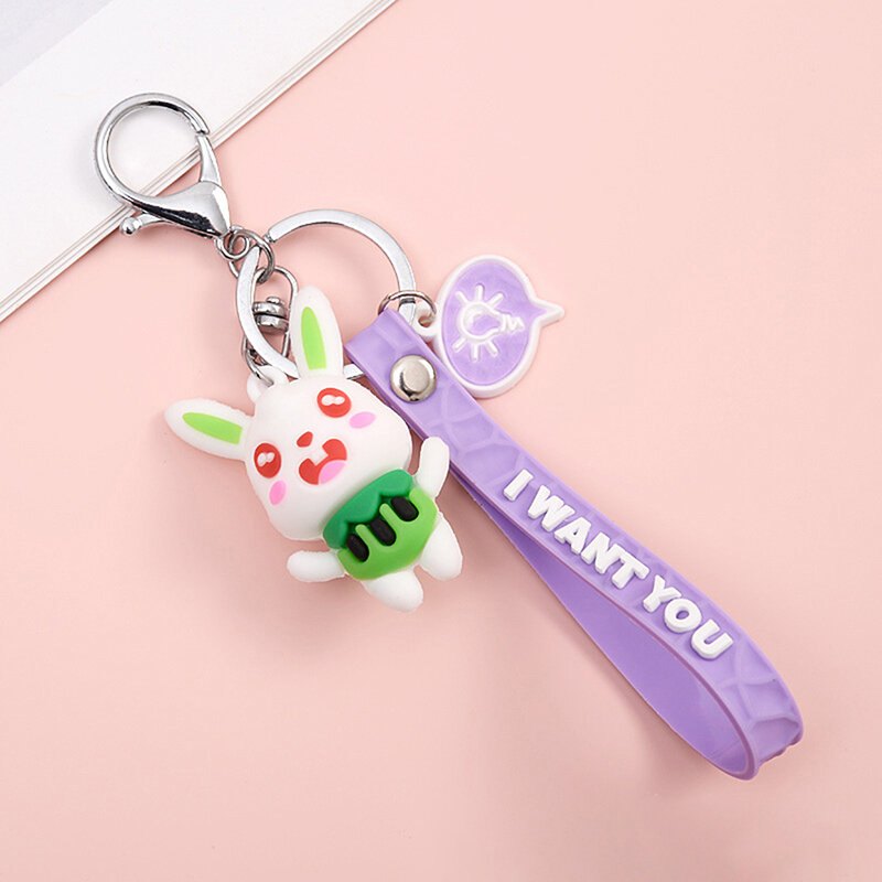 Cute Animal Chinese Rabbit Keychains Colorful Resin Pendants Key Chain Keyrings For Key Bag Handmade Easter Jewelry