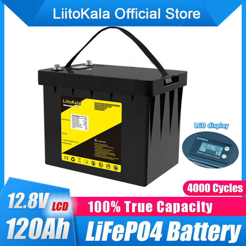 LiitoKala 12 فولت 120ah قدرة lifepo4 12.8 فولت بطارية مجموعة البطاريات الشمسية RV قابلة للشحن ليثيوم الحديد مع bms للتخييم في الهواء الطلق #3