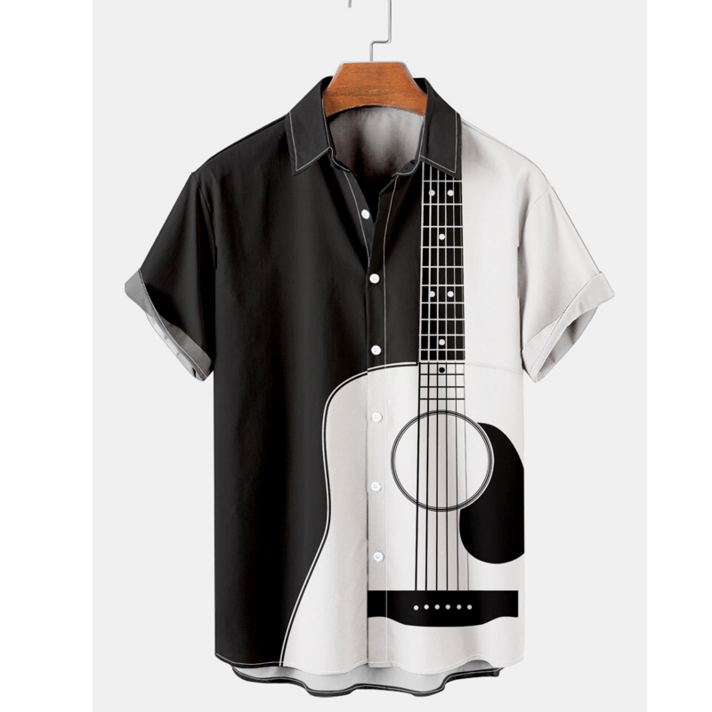 قمصان للرجال قمصان هاواي الموسيقية موضة شجرة جوز الهند مطبوعة بلوزات هاراجوكو صيفية بأكمام قصيرة ملابس رجالي للشاطئ
