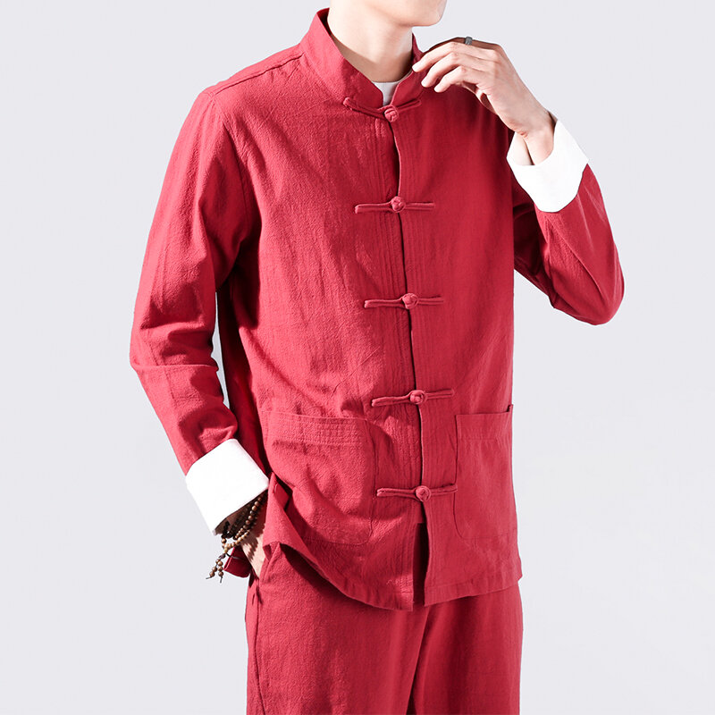 النمط الصيني القطن الكتان Hanfu عادية مشبك تانغ دعوى الربيع الخريف الكتان Hanfu معطف الرجال الملابس 2022 رجل الرجعية قميص