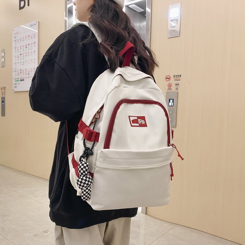 حقيبة ظهر مدرسية لطيفة للنساء من النايلون حقيبة مدرسية Kawaii للسيدات بسعة كبيرة حقيبة ظهر للبنات حقيبة كتب بألوان سادة
