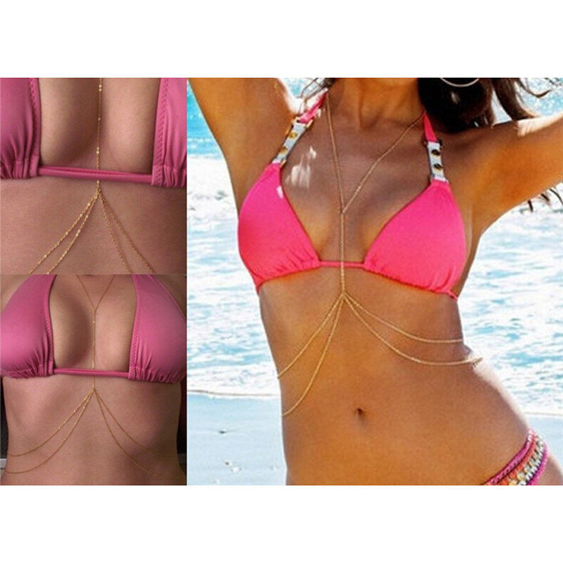 1 قطعة Bikini البيع بيكيني الشاطئ تسخير قلادة الذهب النساء مثير موضة الجسم البطن الخصر سلسلة