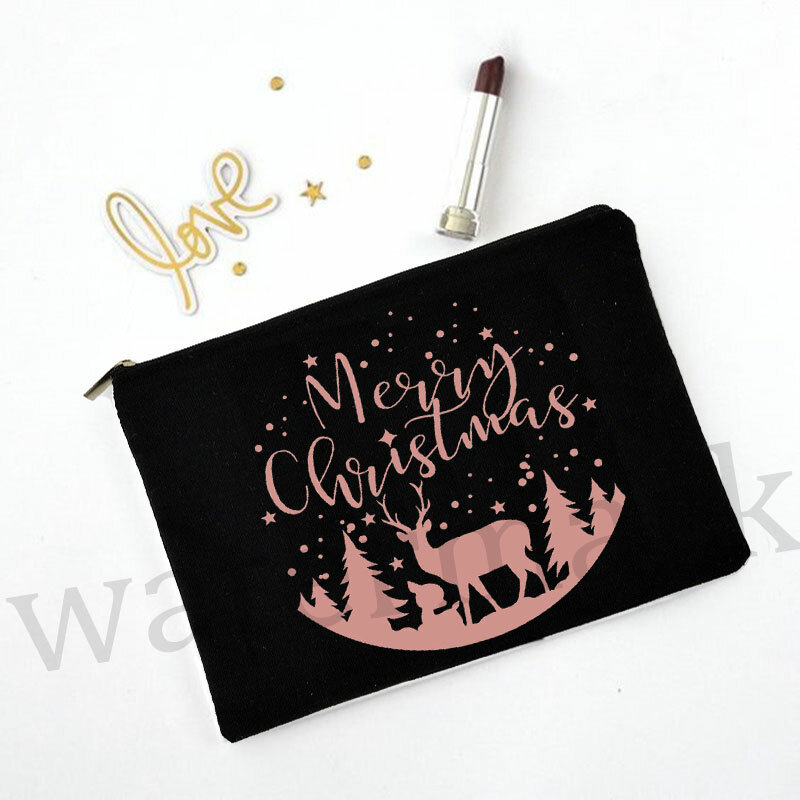 Merry Christmas Gift for Her HO HO HO Print Makeup Bags Cosmetic Bag Travel Organizer Make Up Bag  Fashion Canvas Cosmetic Cases #2