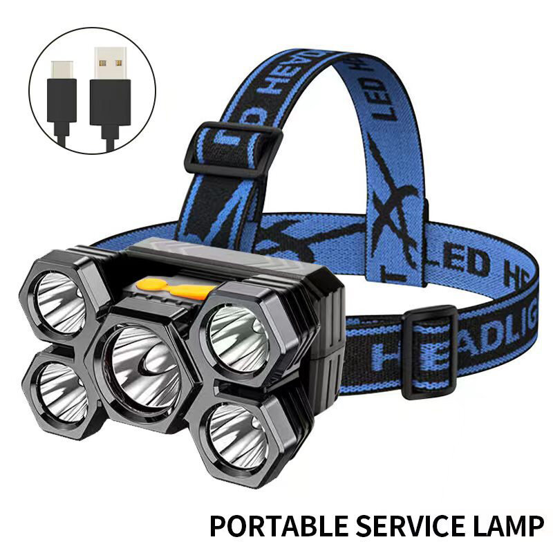 4 وضع الإضاءة 5LED المحمولة المصابيح الأمامية USB قابلة للشحن المصباح المدمج في بطارية الشعلة في الهواء الطلق الصيد التخييم العلوي
