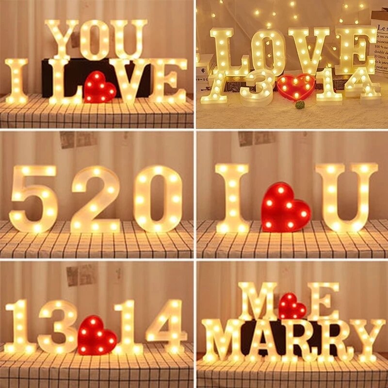Alphabet Letter LED Lights Luminous Number Lamp Decor Battery Night Light for Home Wedding Birthday Christmas Party Decoration