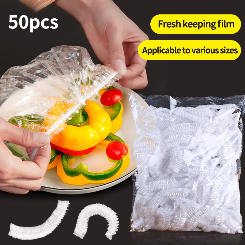 50 قطعة غطاء للطعام القابل للتصرف البلاستيك التفاف مطاطا الغذاء الأغطية ل أواني فاكهة أكواب قبعات تخزين المطبخ الطازجة حفظ التوقف حقيبة